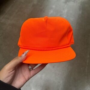 Vintage 90s Vibrant Orange Canvas Adjustable Strap Hunting Style Hat